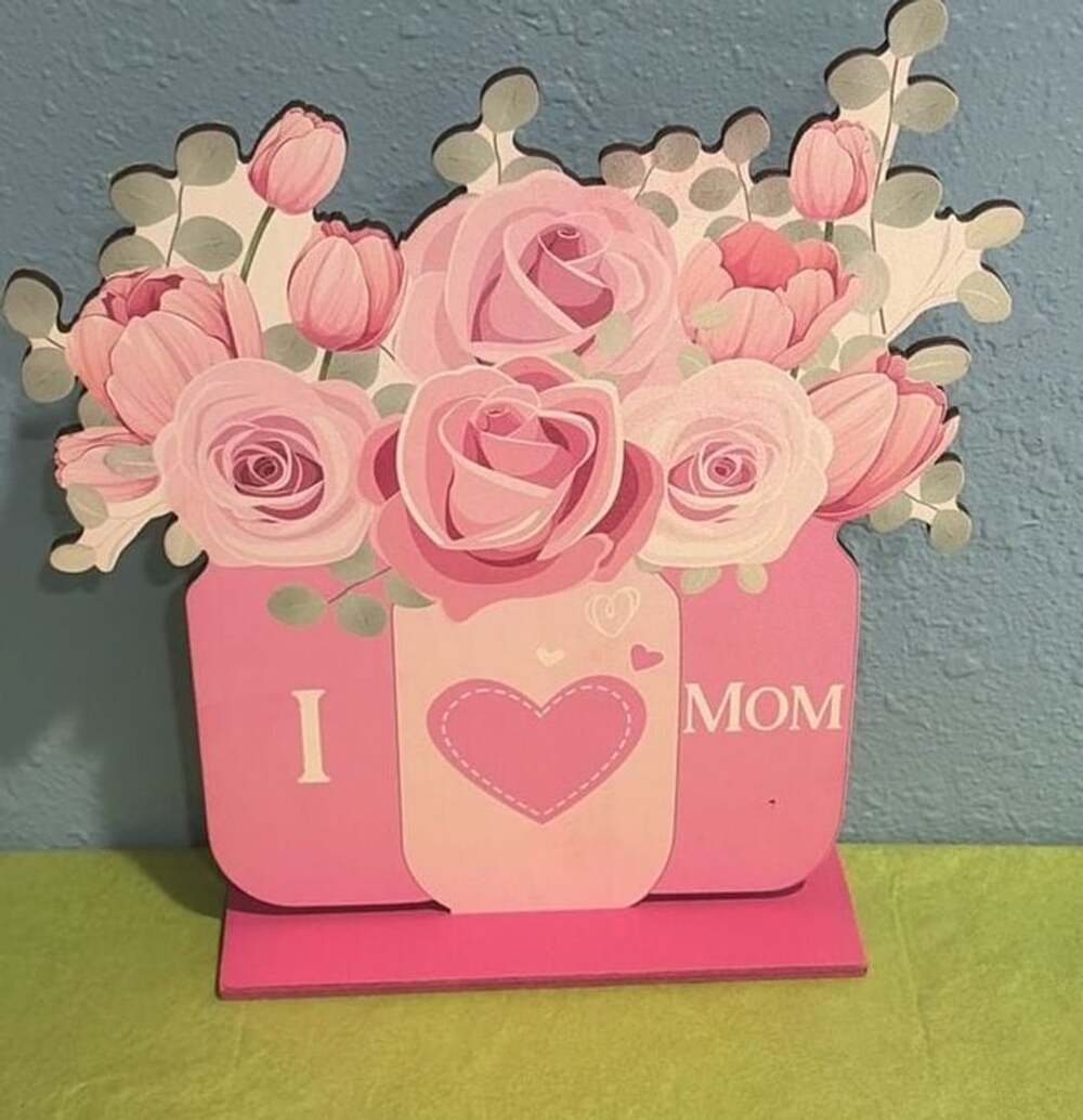 Mother's Day Wooden Centerpieces Table Decorations Flower Vase Sign